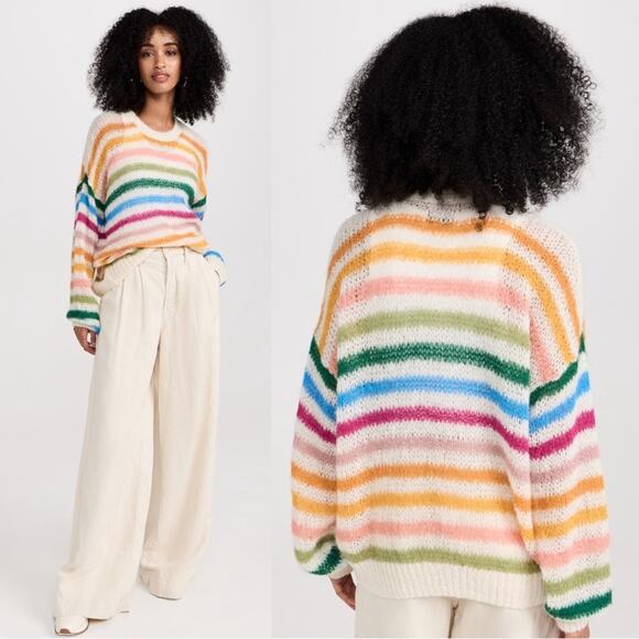 Mother The Biggie Striped Alpaca Pullover Sweater Size Small Colorful Rainbow - Picture 3 of 7